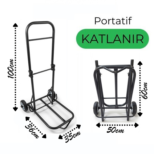 Siyah Katlanır Yük Koli Taşıma Arabası Küçük Boy